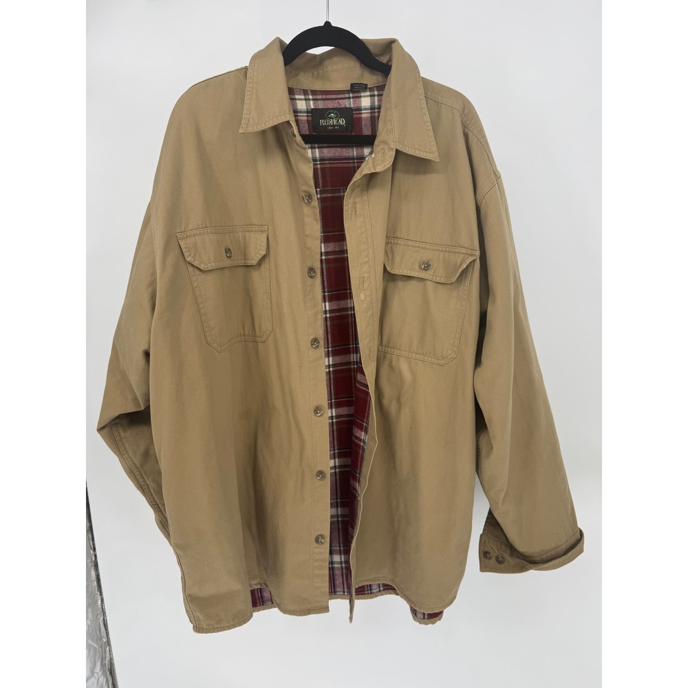 RedHead‎ Mens 2XL Tan Flannel Lined Cotton Work Shirt Jacket Plaid Heavyweight